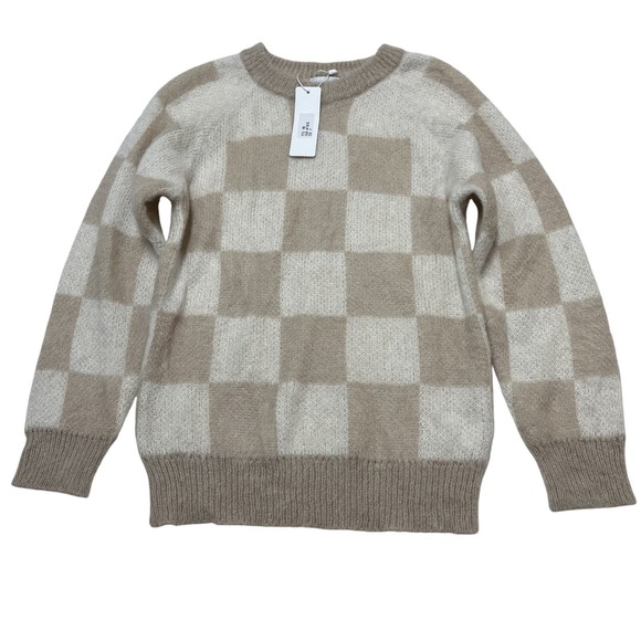 Free People Sweaters - Bianco & Blu Sweater Womens M Neutral Ivory Checkboard Mohair Blend Pullover